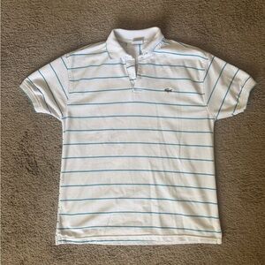 Lacoste White Polo with Blue Stripes